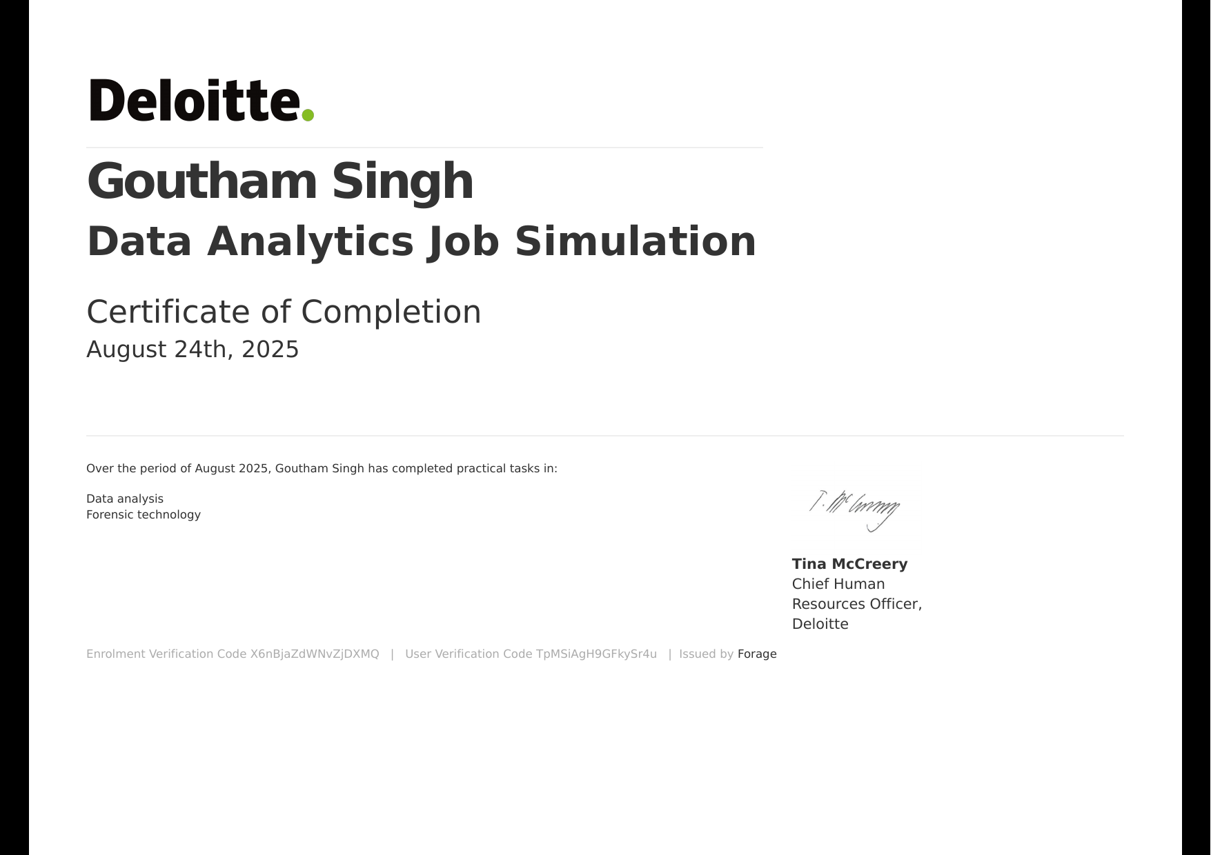 Deloitte Data Analytics certificate