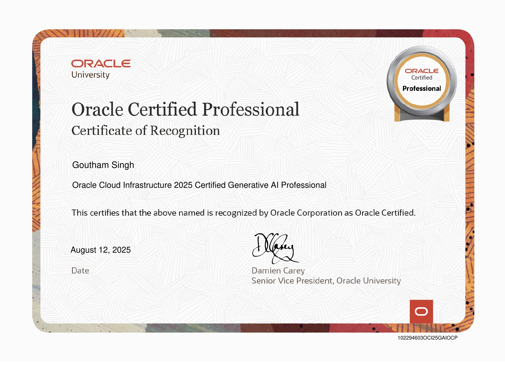 Oracle Generative AI Professional certificate